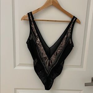 Black and Gold Sequin Bodysuit